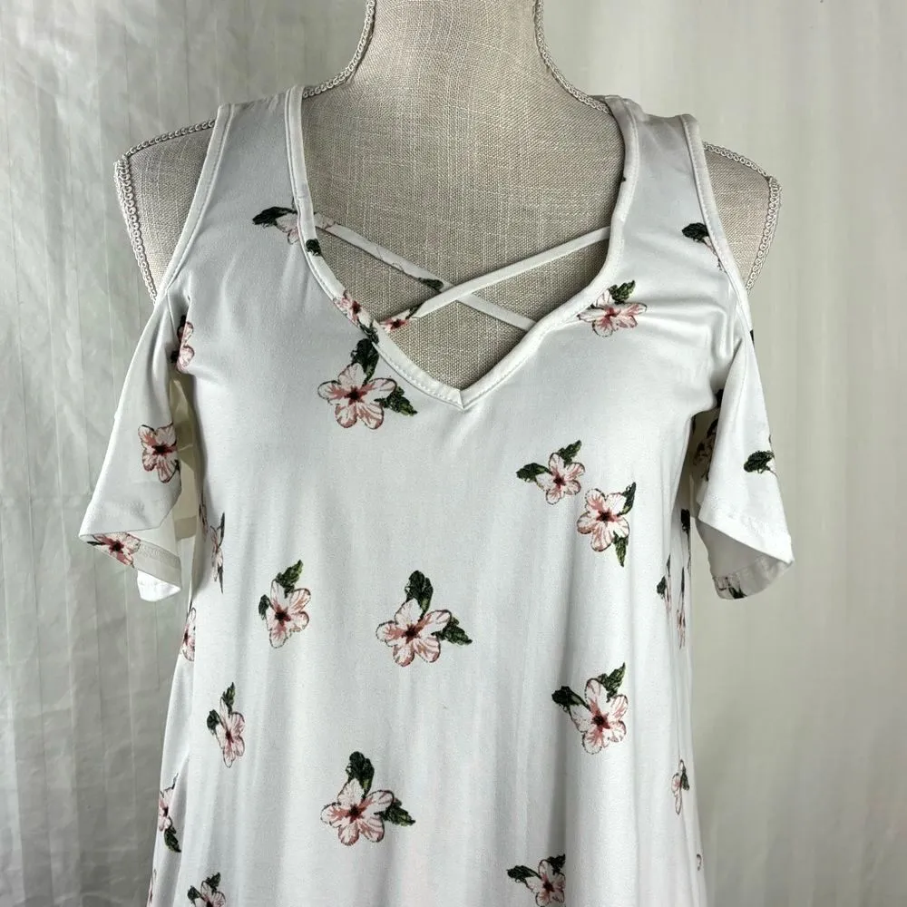 The Nines White Floral Cold Shoulder Short Sleeve Maternity Top Women’s Size M Size M - Image 3