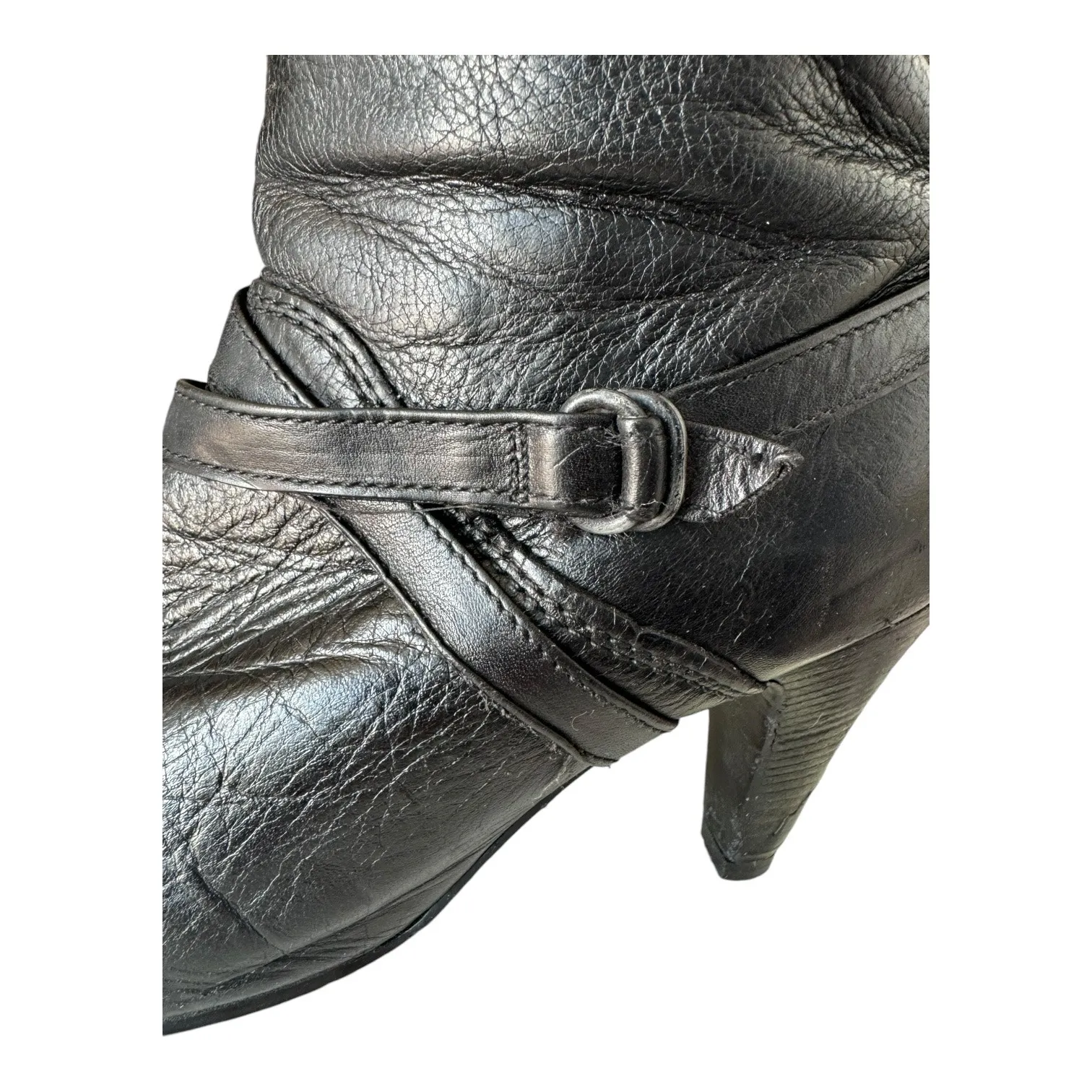 Vintage Zodiac USA Black Leather High Heel Slouch Boots w silver toes size 7.5-8 - Image 4