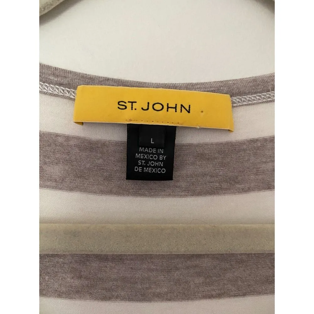 St John Striped 3/4 Sleeve Zipper Detail Scoop Neck T Shirt Top Soft Stretchy L - Image 3