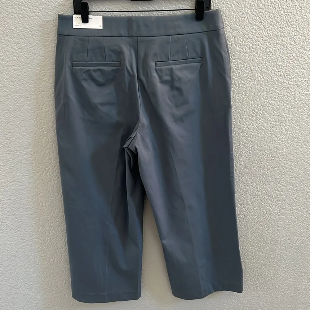 Ann Taylor Loft Slim Wide Leg Crop Pant Slate Blue High Rise Stretch Size 12 - Image 4