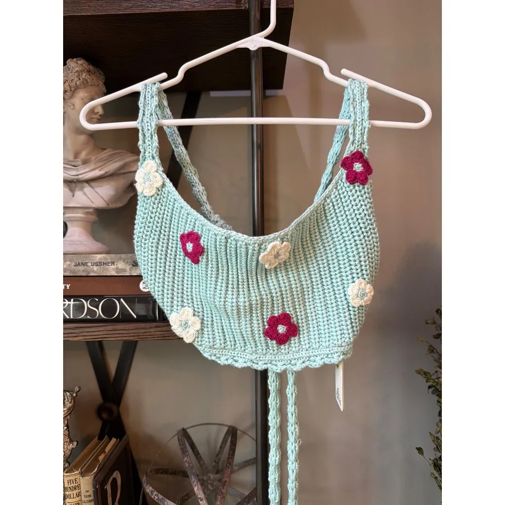 Agua Bendita x REVOLVE Albany Crop Top Aqua Floral Womens Size Medium - Image 6