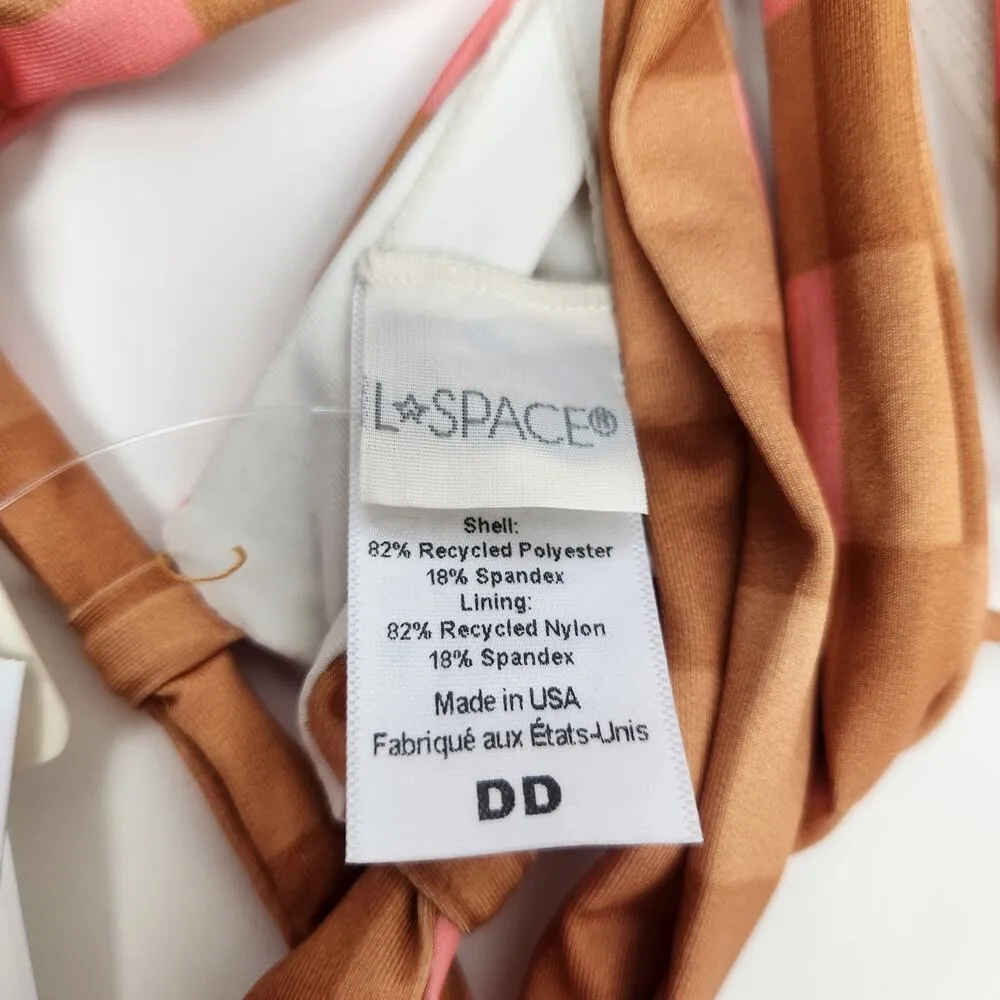 L*Space Camellia Bikini Top in Gingham Plaid Pink Brown Size DD NWT Underwire - Image 5