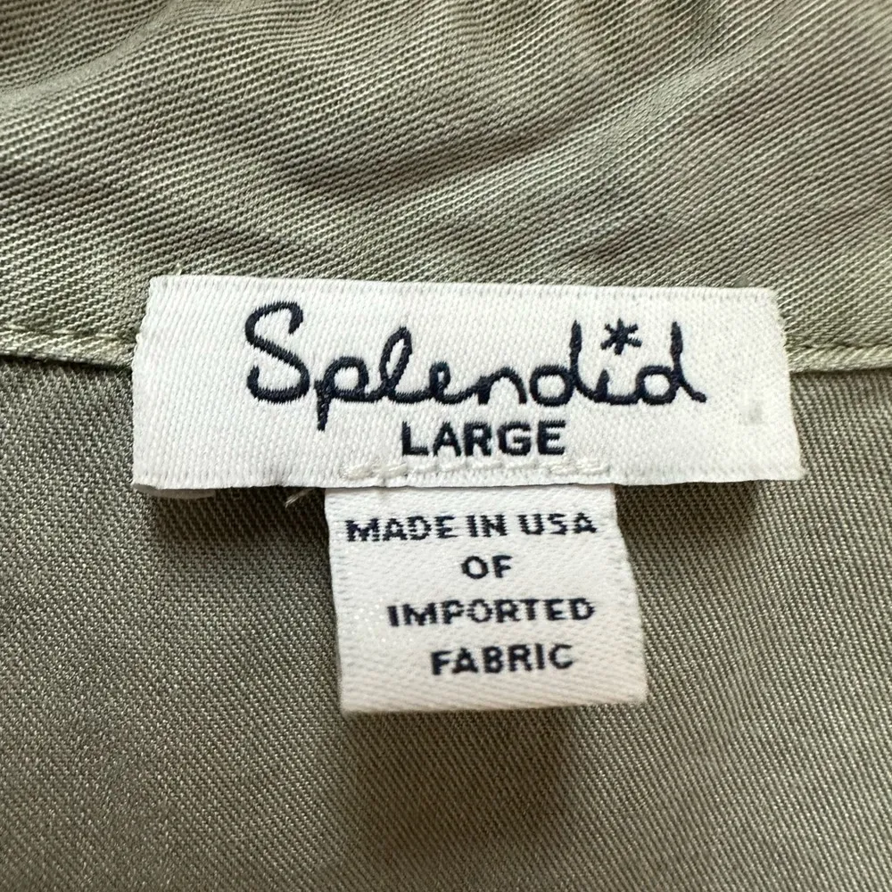 Splendid Lyocell Tencil silver Moss green button down top - Large EUC - Image 3