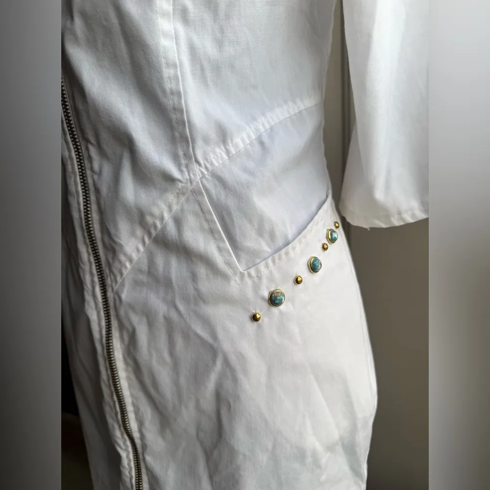 Vintage Luelle zipper front white turquoise beaded western dress, size small - Image 11