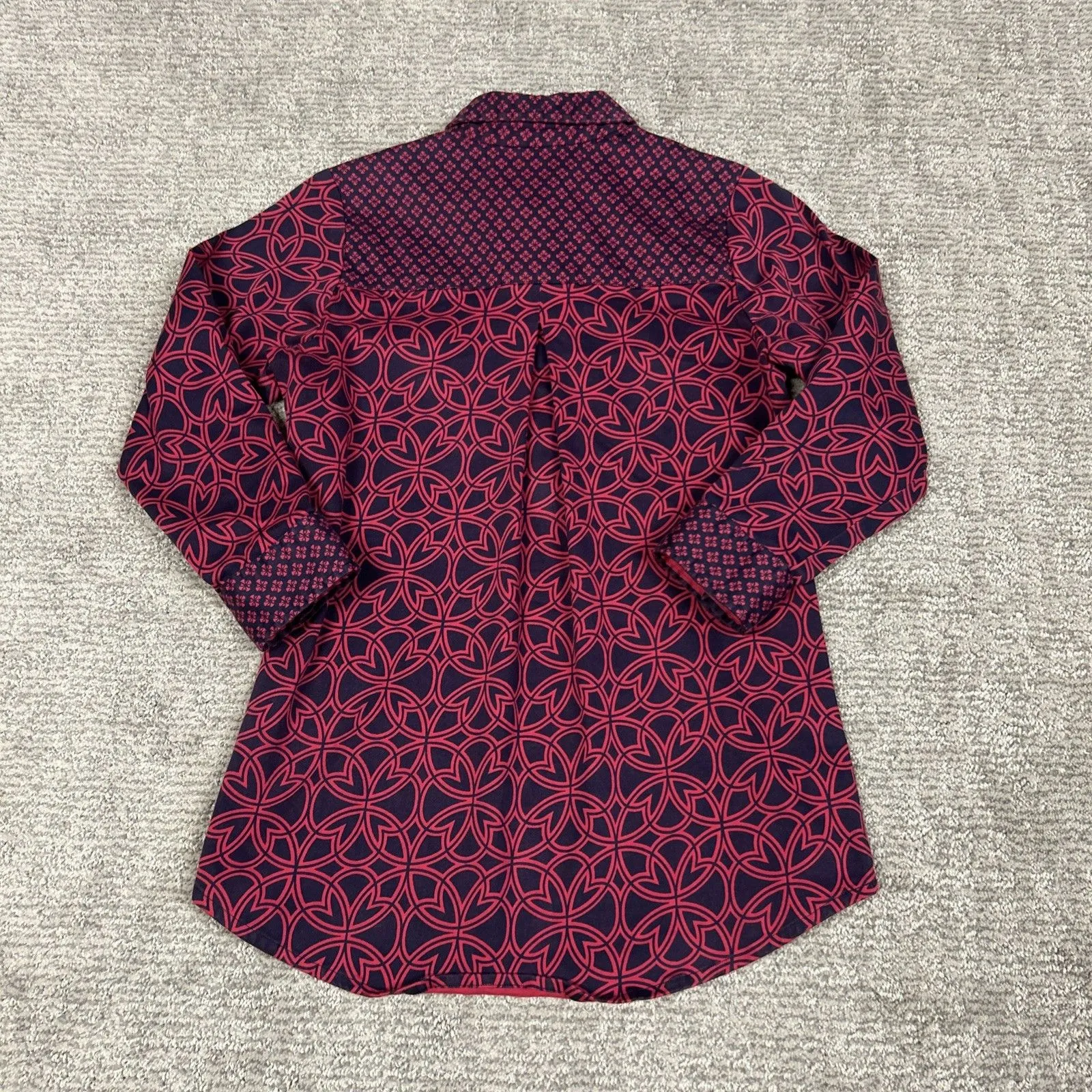 Gretchen Scott Shirt Womens XS Pink Navy Blouse Preppy Cotton Popover Top - Image 6