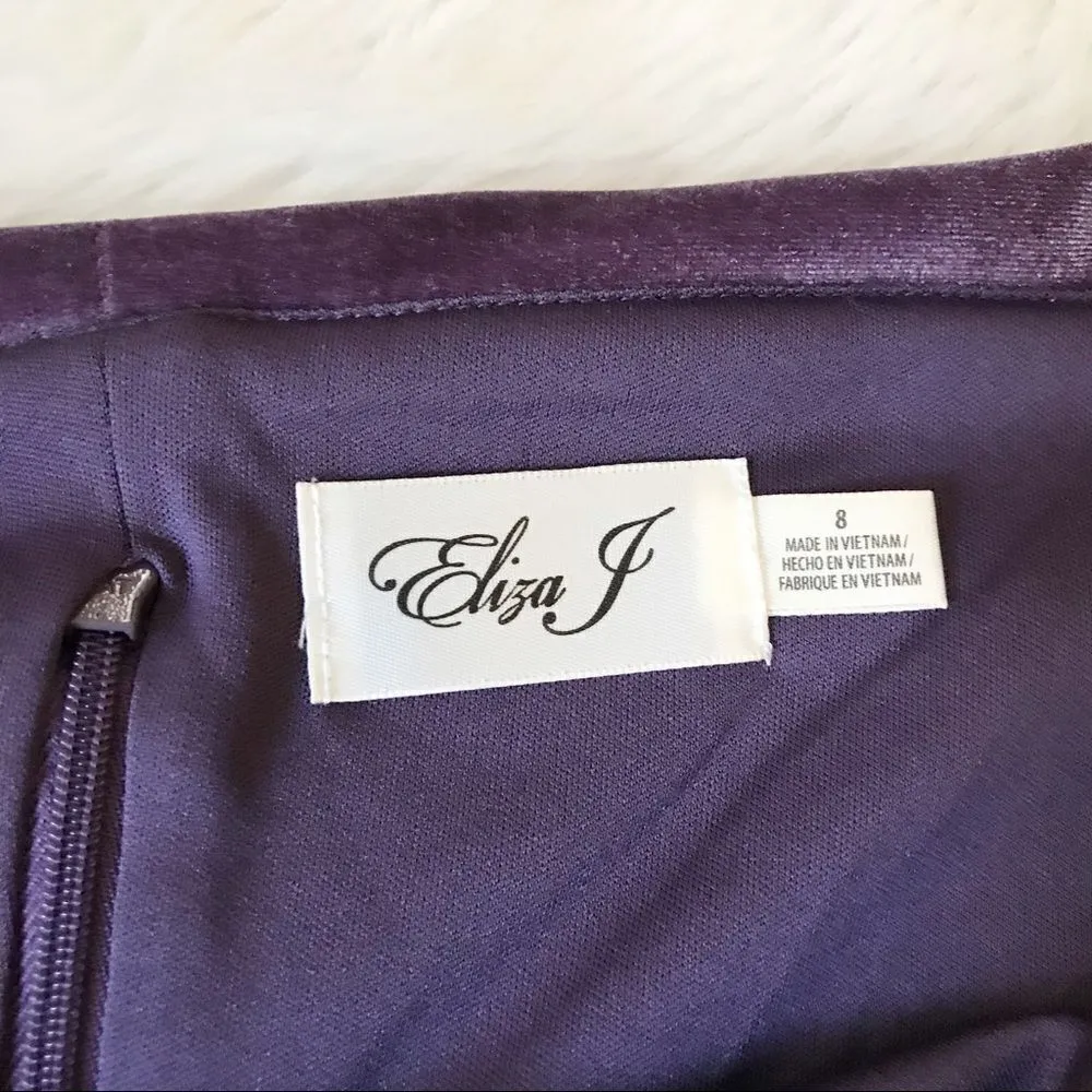 ELIZA J Velvet Off The Shoulder Dress Long Sleeve Short Sheath Purple Size 8 New - Image 6
