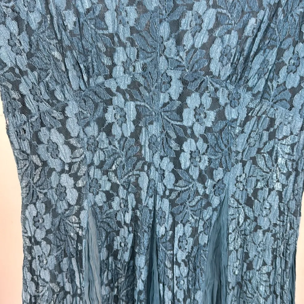 American Angel Teal Lace Maxi layered crinkle broomstick dress M whimsigoth vtg Blue Size M - Image 8