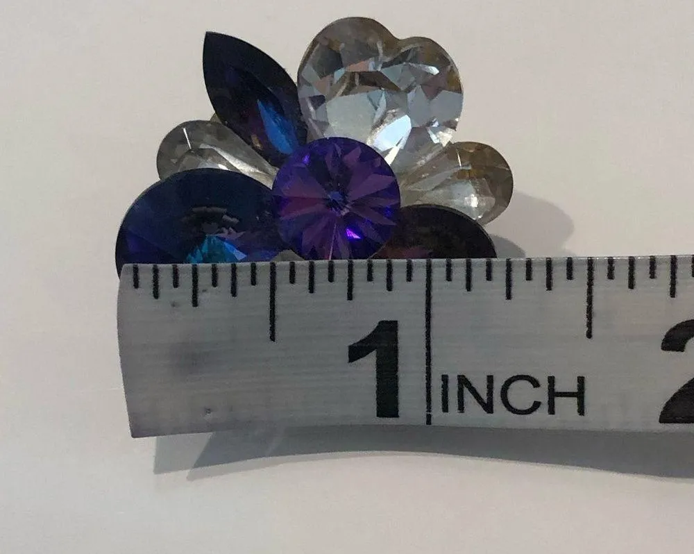 Vintage 80’s Swarovski Crystal Purple, Blue cluster Luxe Brooch. Comes with box. Purple - Image 7