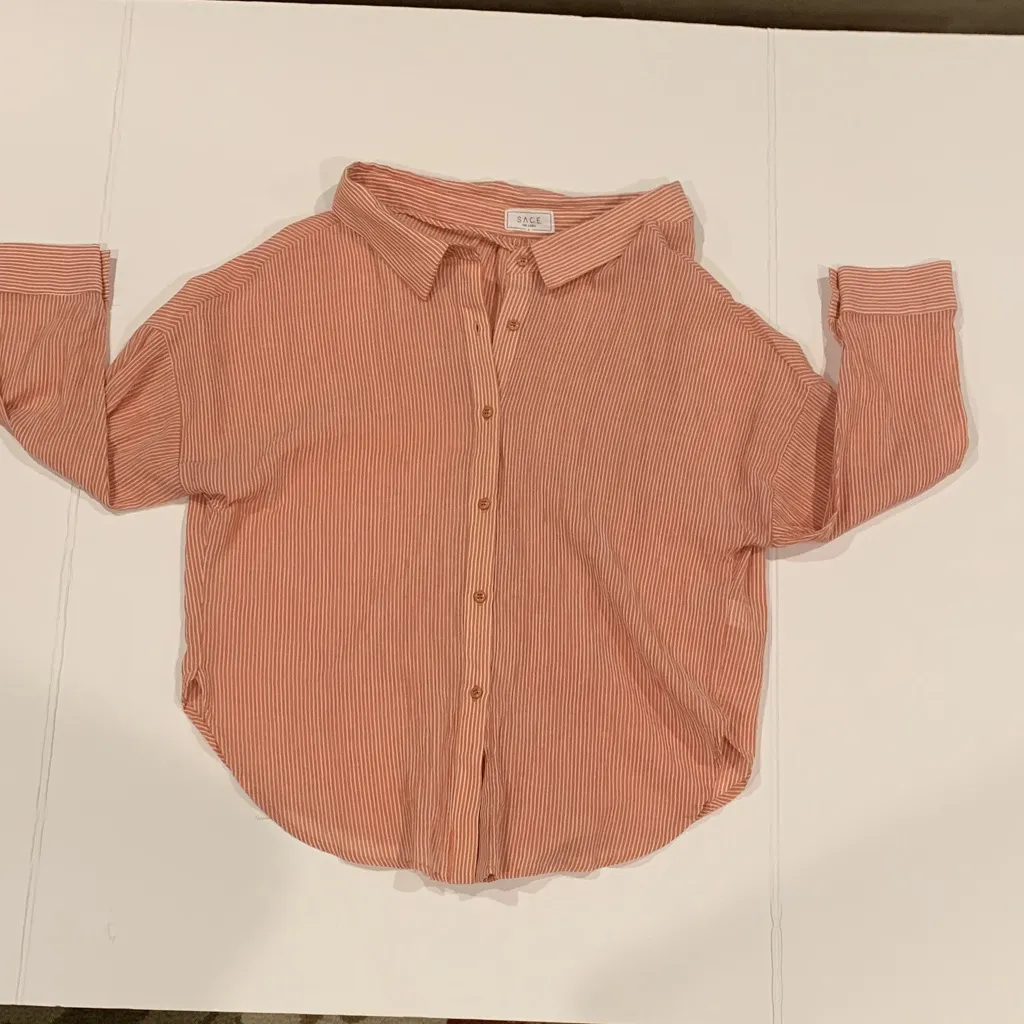 Sage The Label Women’s Large Unstructured Orange Striped Button Up Cotton Shirt - Image 2