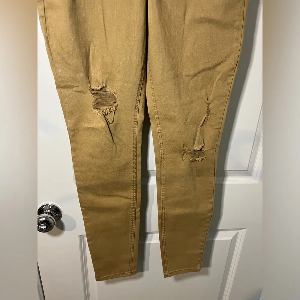Westbound Distressed Holes Khaki Gold Colored High Rise Fitted Jeans Sz 8R - Image 8