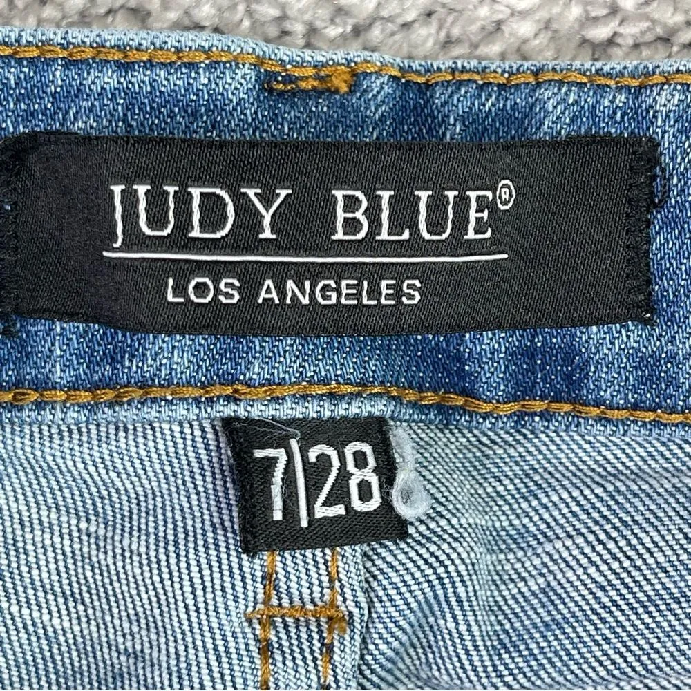 Judy Blue Jeans Women's 7/28 Blue Skinny High Rise Dark Denim Distressed - Image 5