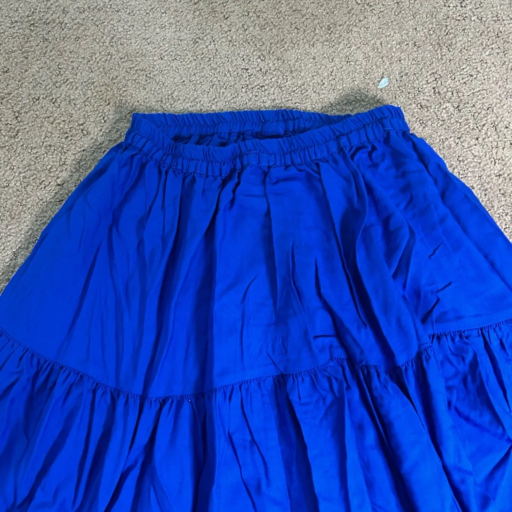 Vtg 90s Cactus Flower Blue Tiered Maxi Skirt Boho Prairie Peasant O/S Petite USA Size undefined - Image 4