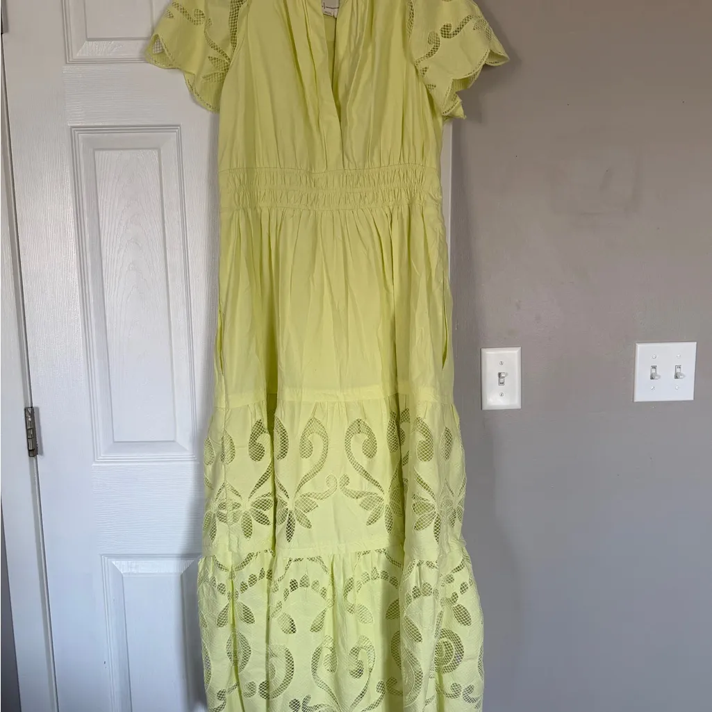 Anthropologie Somerset Maxi Dress Cutwork Edition Citron Lime Green Summer - Image 5