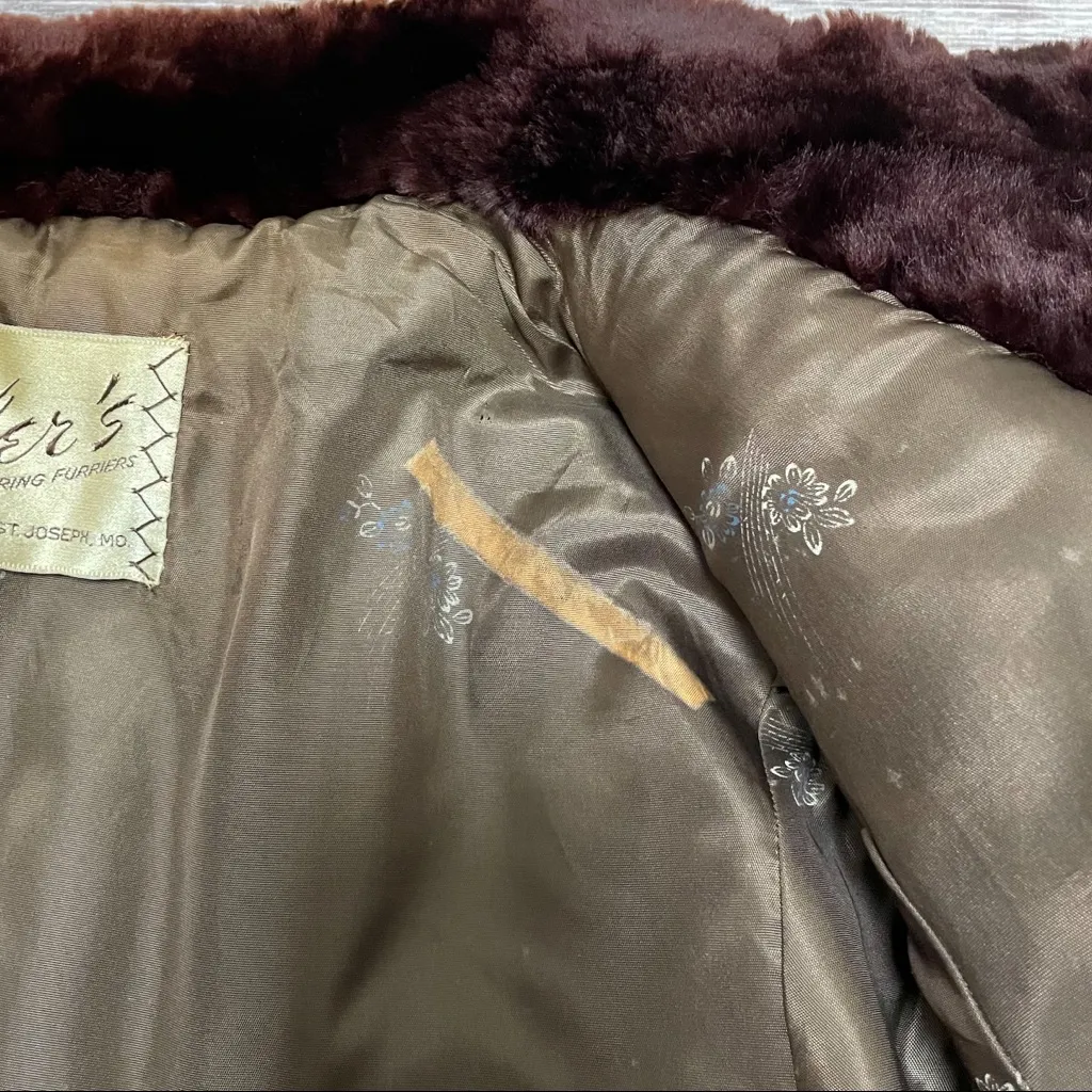 Keller’s Furriers Vintage 50s/60s Mouton Fur Coat Brown Size M - Image 15