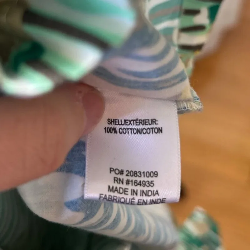 Frances Valentine Green Blue Yellow Scoop Neck Puff Sleeve Cotton Peasant Dress - Image 5