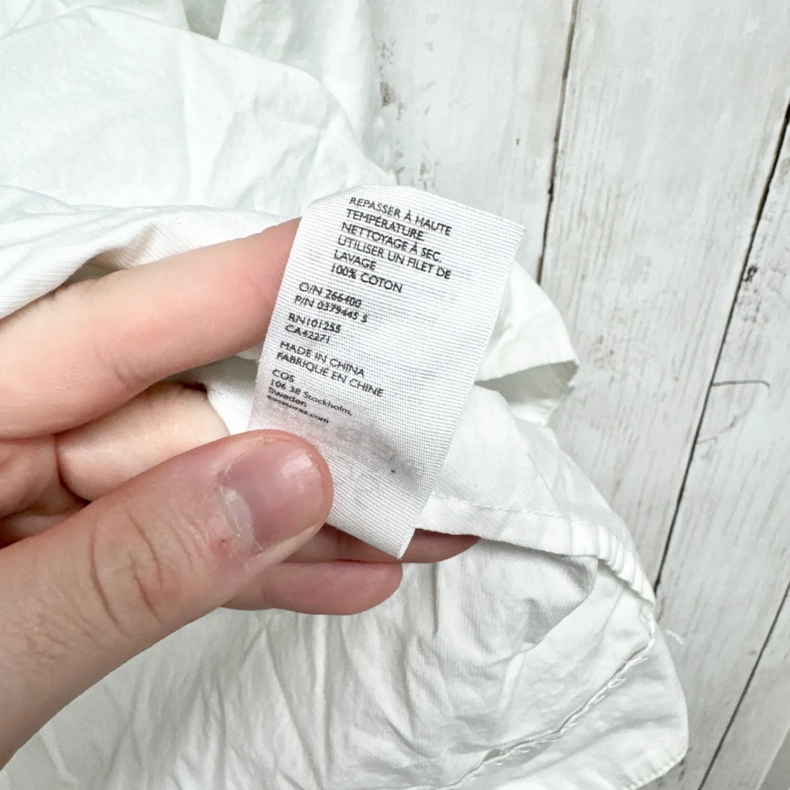 COS Shirt Women Size 2 White Cotton Linen V-Neck 3/4 Tie Sleeve Tunic Blouse - Image 8