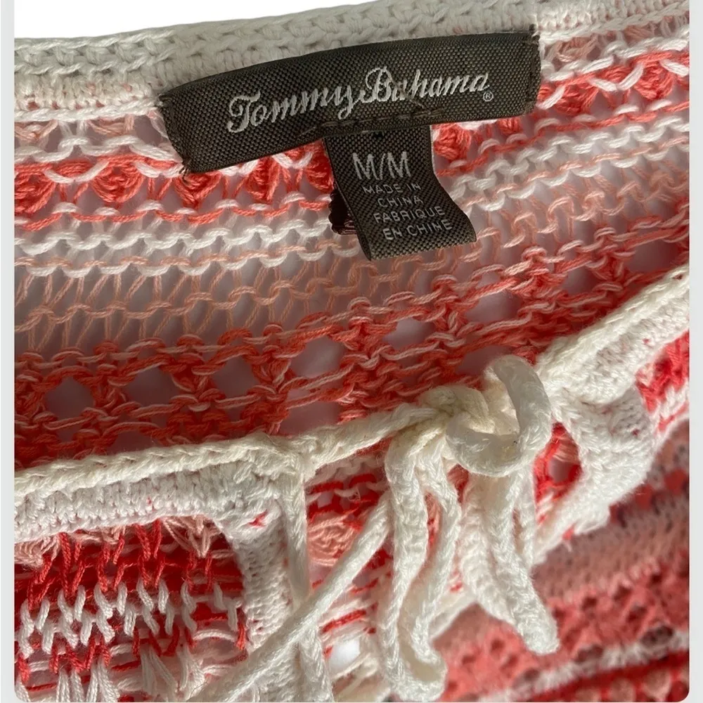 TOMMY BAHAMA Peachy Cream Crochet Knit Sweater Swim Coverup Shirt Dress Medium - Image 4