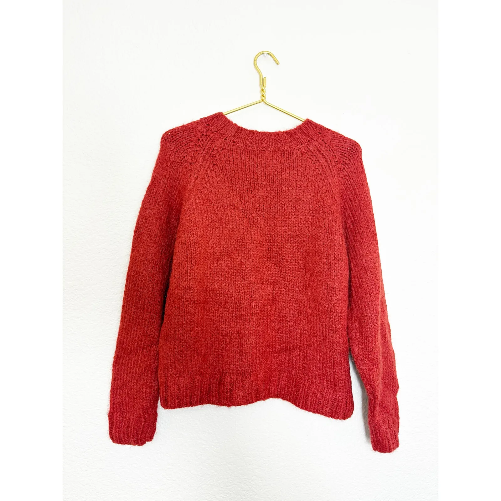 CHRISTINA LEHR Birch Alpaca Sweater Size Large Cable Knit Red Wool - Image 11
