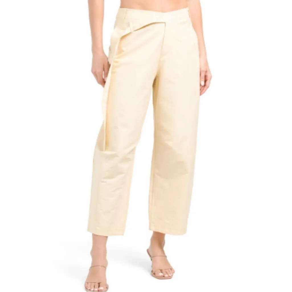 NEW Zara Butter Yellow Preppy Lightweight Belted Barrel Wide Leg Pants XS - Image 2