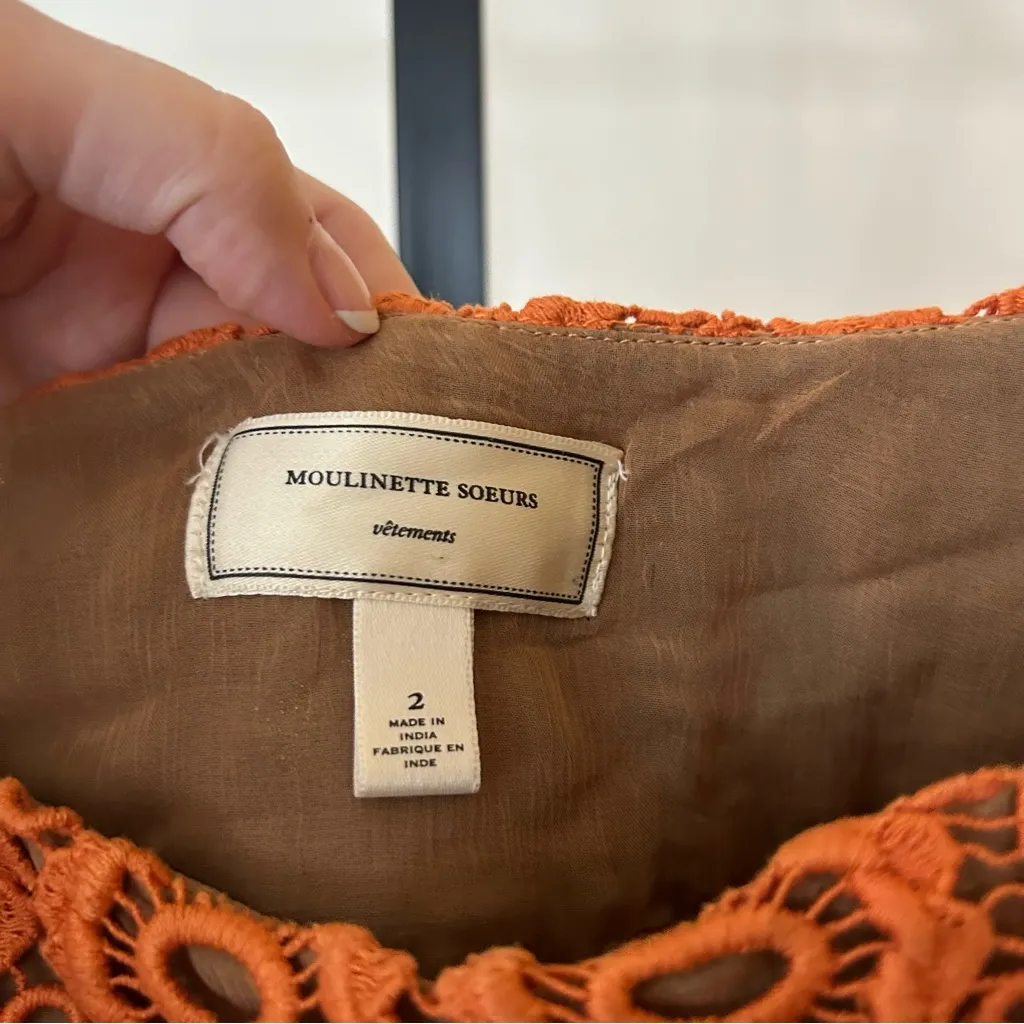 Anthropologie Moulinette Soeurs Crochet Eyelet Skirt Orange Tuberose $188 Size 2 - Image 3
