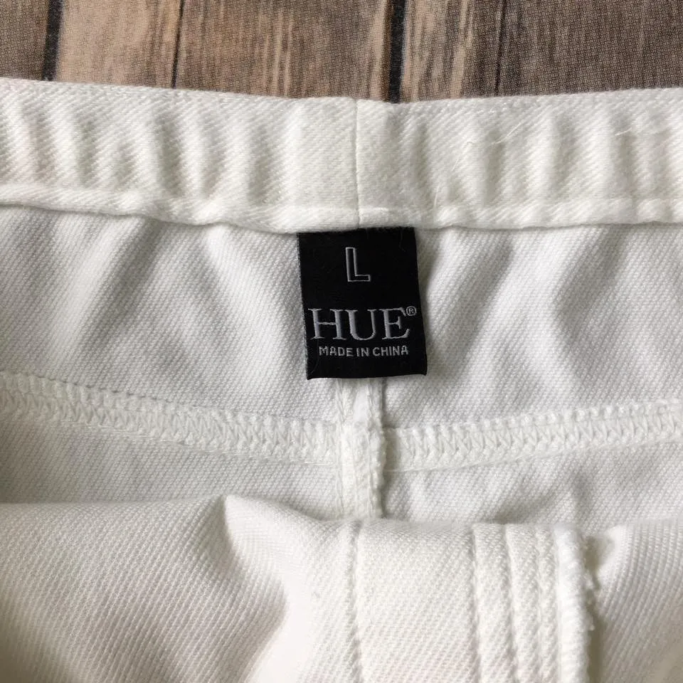 Hue Denim Jean Skirt Women 12 14 L Pull On Mini White Cotton Preppy Beach Pencil - Image 3