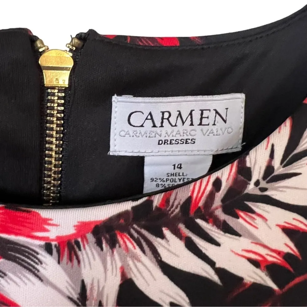 Carmen Marc Valvo Black and Red Floral Stretch Bodycon Dress 14 - Image 3