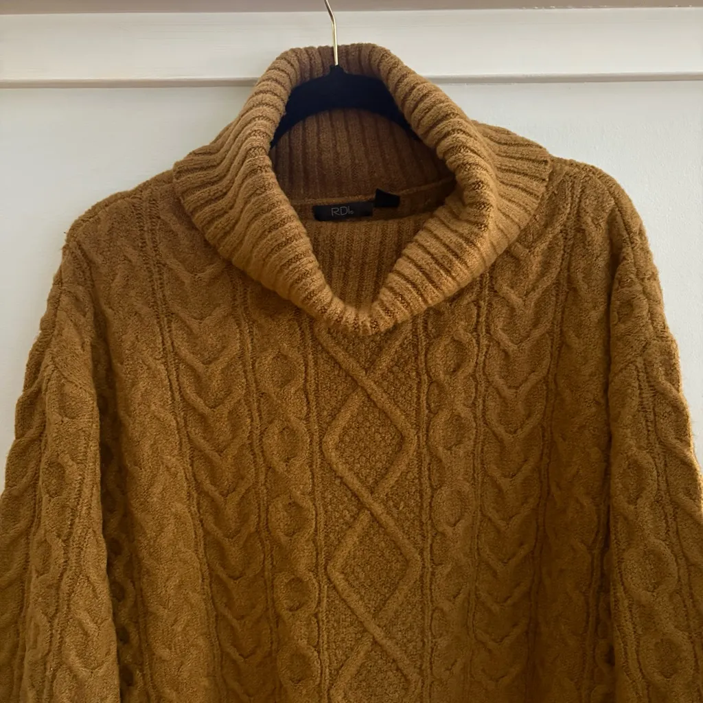 RDI Women's Cowl Neck Cable Knit Sweater - Brown - Image 3