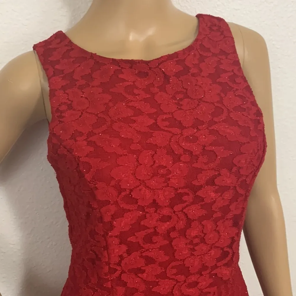 Speechless Red Glitter Christmas Floral Lace Skater Dress Size 7 - Image 8