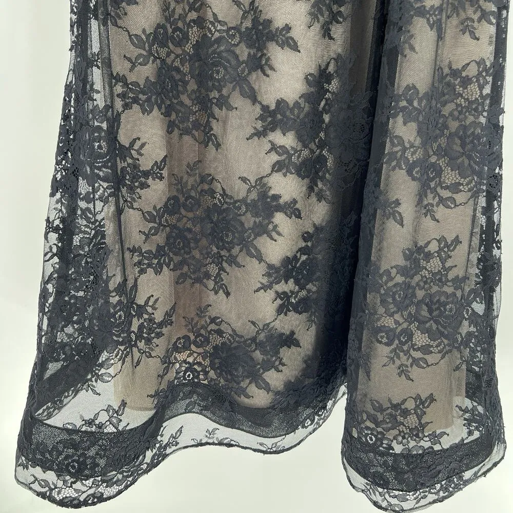 Rickie Freeman Teri Jon 3/4 Sleeves Lace Overlay Ruched Gown Black Beaded Size 8 - Image 4