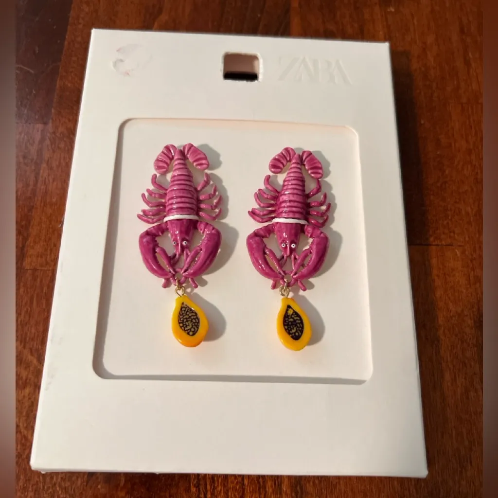 Zara Pink Lobster Papaya Earrings New in Box Bohemian Boho Hippie - Image 3