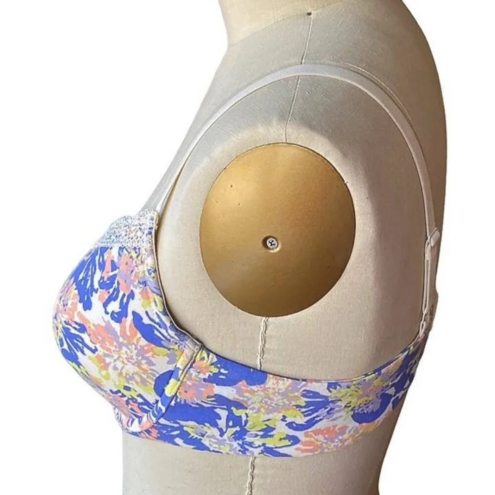 GILLIGAN & O'MALLEY Blue & Pink Floral Underwire Lace Cotton Bra ~ Women's 38C Size undefined - Image 3