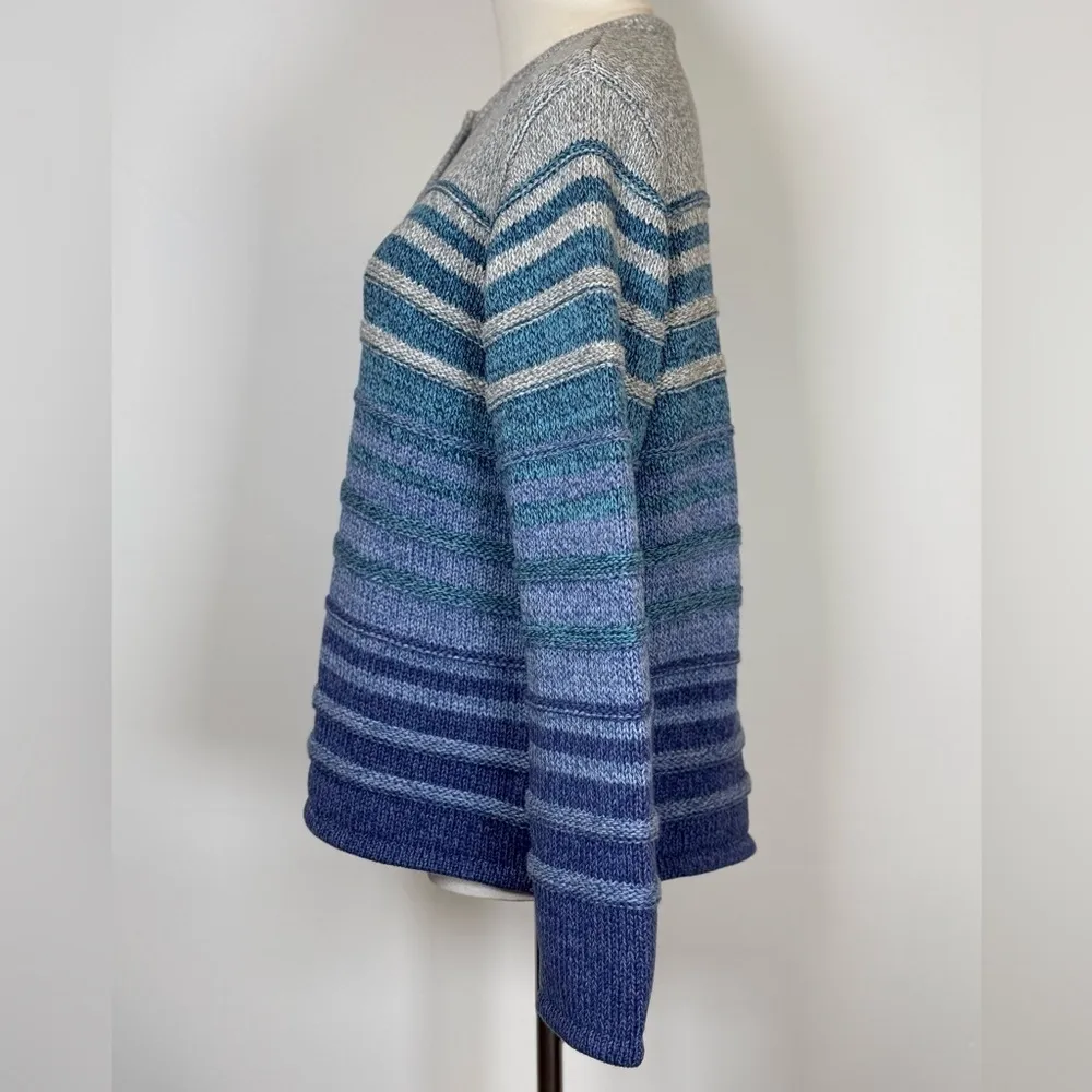 L.L.Bean Cardigan Cotton Blue Gray Ombré Textured Knit Women’s Size Large Petite - Image 4