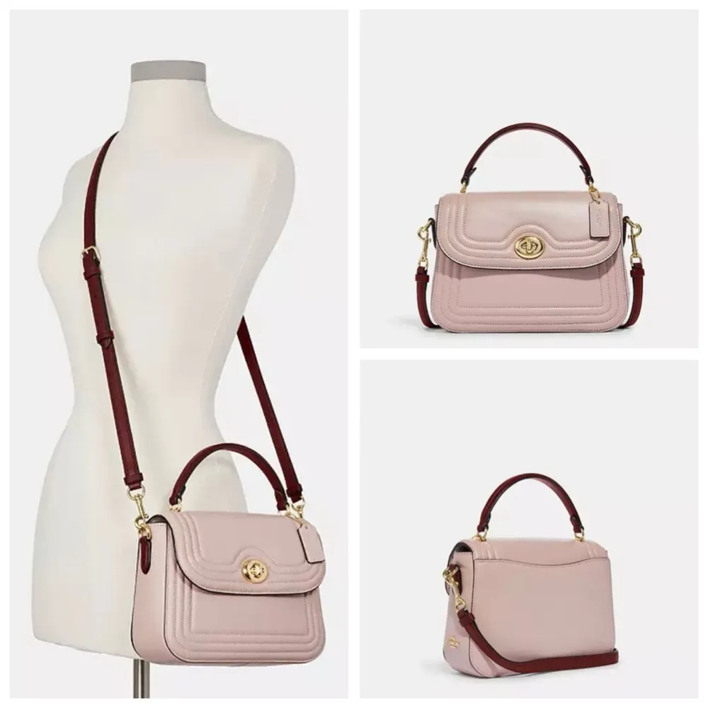 Coach Marlie Top Handle Satchel In Colorblock w/ Border Quilting Leather Tan New - Image 2