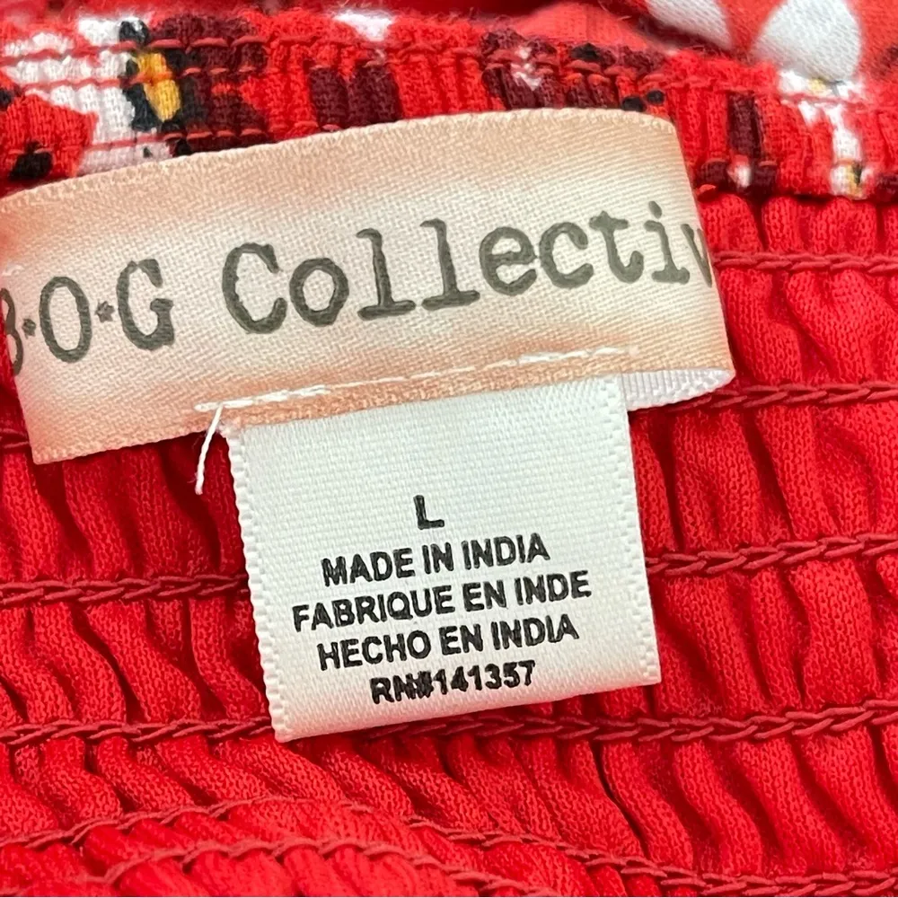 BOG Collective Smocked Ditsy Floral Print Crop Top Women’s Size L Prairie Red Size L - Image 6