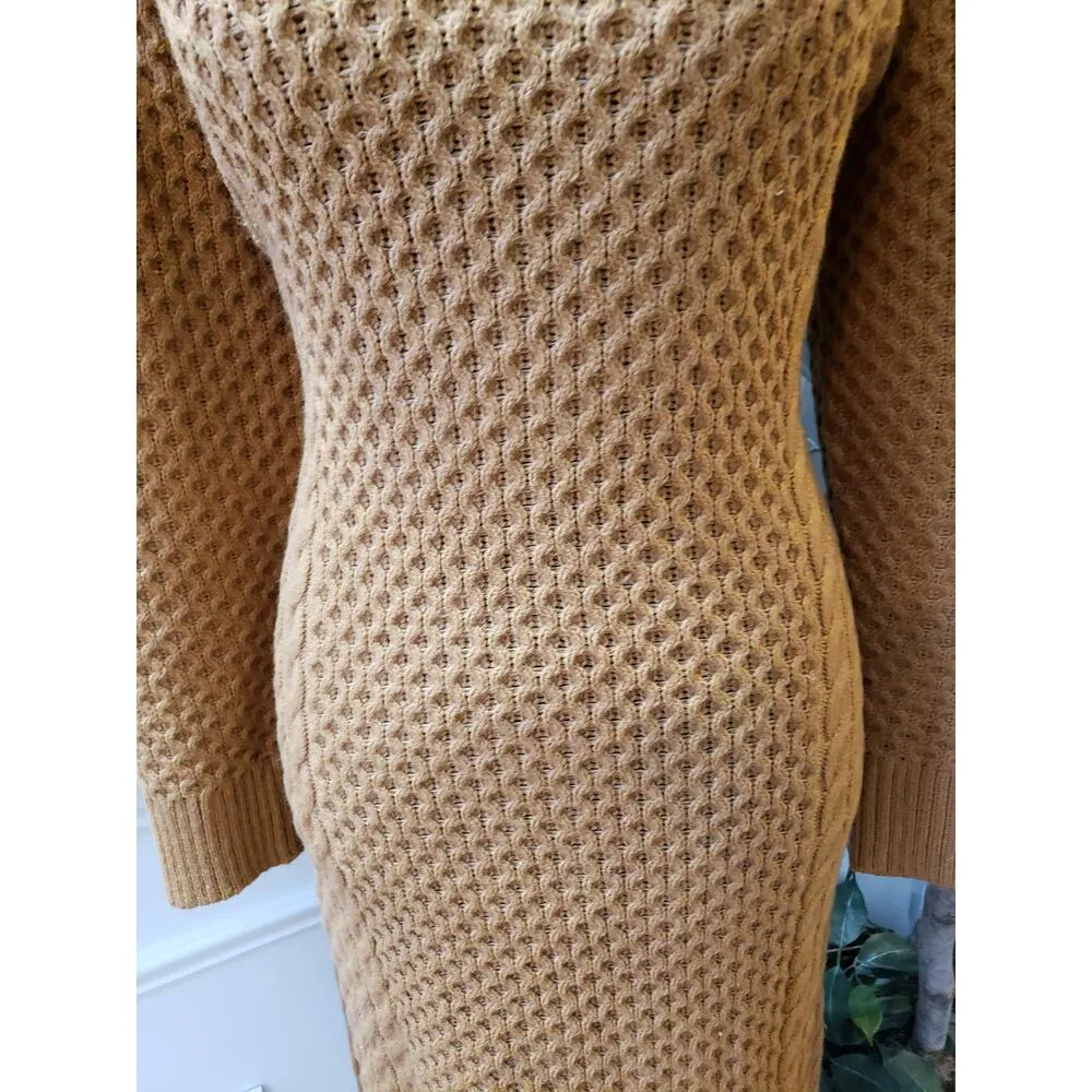 Sandra Darren Sweater Dress Women XL Brown Acrylic Textured Cable Knit Crew Neck - Image 9