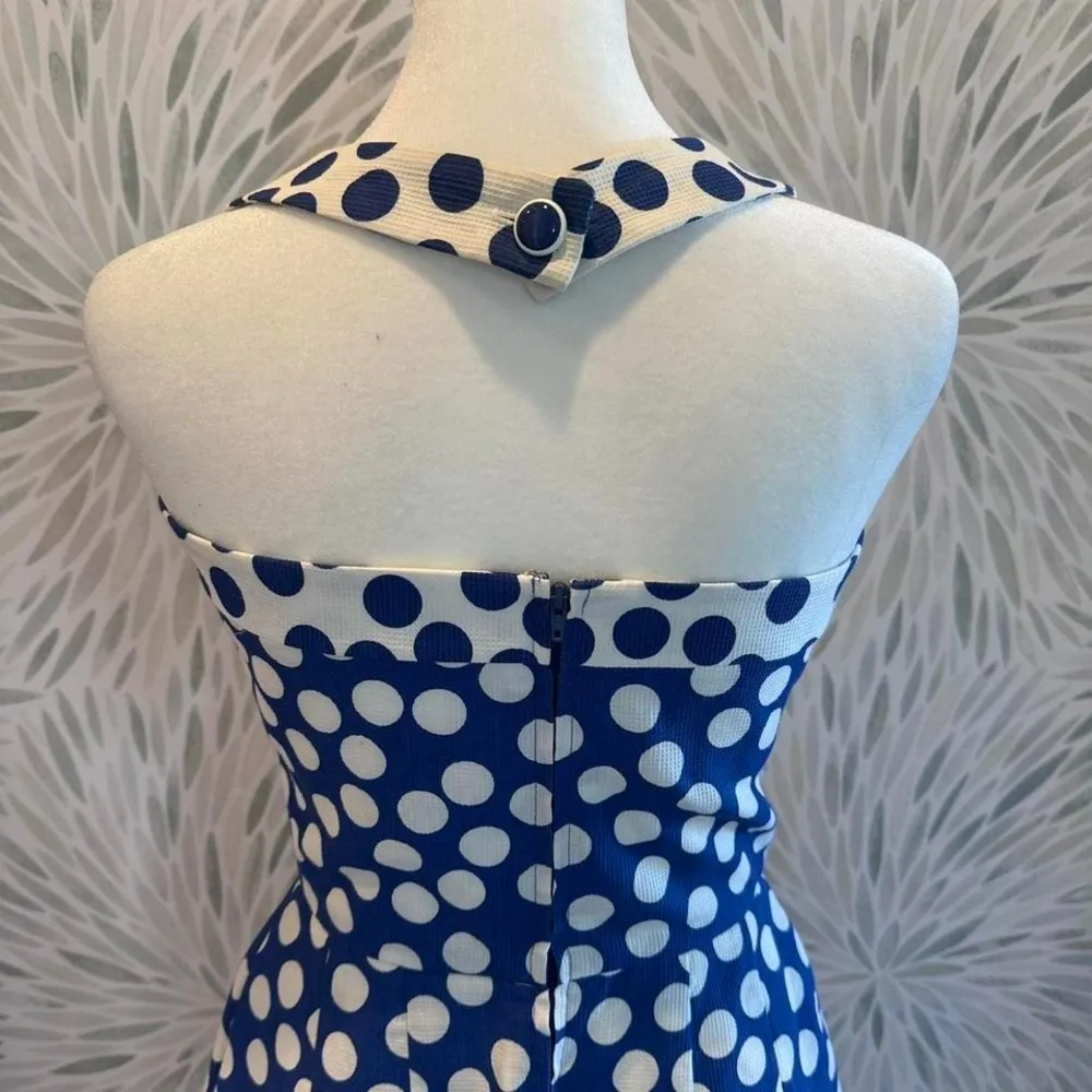 Ann Tobias Blue & White Polka Top‎ Vintage Halter Dress Sz 4 Pin Up Preppy - Image 6