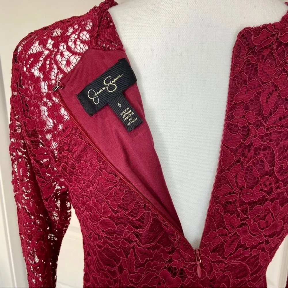 JESSICA SIMPSON Red Lace Dress 3/4 Sleeve Size 6 - Image 9