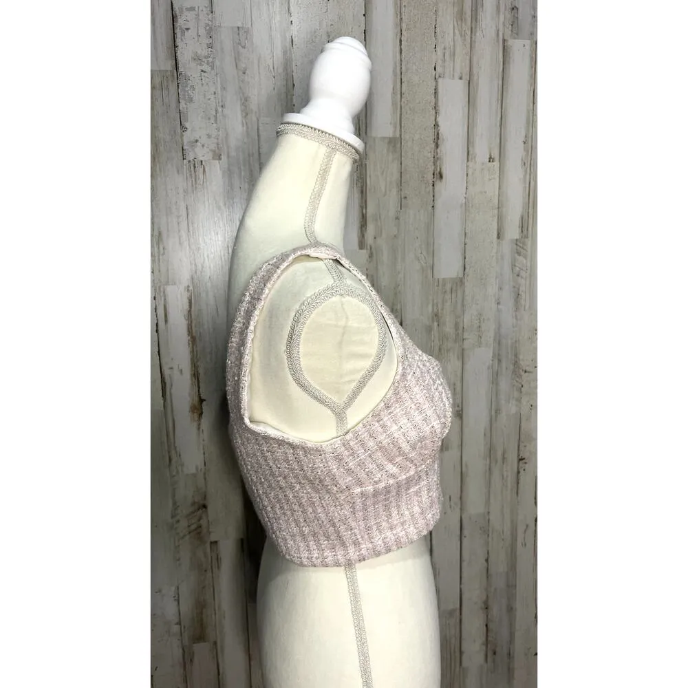 NWOT Zara Women's Medium Pink/White Tweed Textured Corset Top Cropped Sleeveless - Image 3