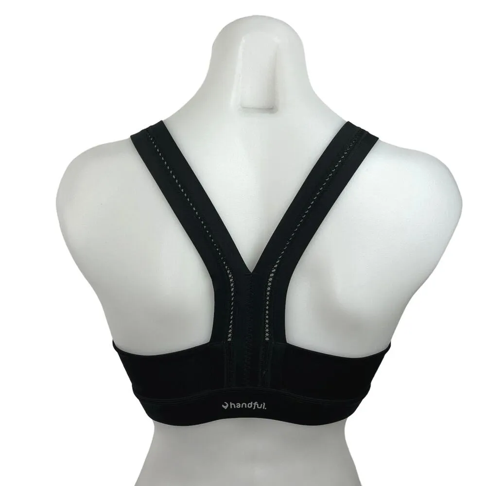 Handful Women's Black Ruched Front Y Back Active Wear Gym Sports Bra Top Size XS - Image 2