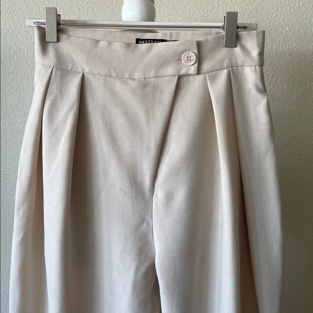 Nasty Gal Beige Tailored Jogger Pants | High Waist | Elastic Hem - Image 4