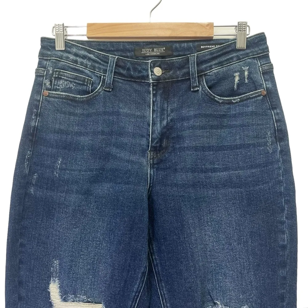 Judy Blue Buffalo Plaid Patch Midrise Cuffed Boyfriend Jeans Dark Wash Size 29 - Image 5