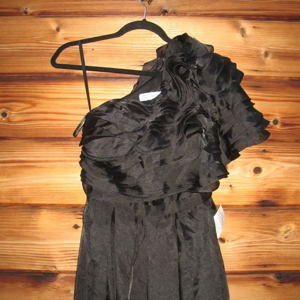 MAC DUGGAL 26527  Womens Black Ruffle Layered One Shoulder Gown Dress - Image 8