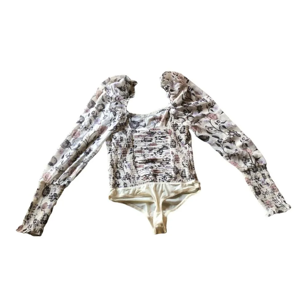 NWT - - Brunch Date Floral Print Long Sleeve Bodysuit Ivory Combo -Size Small - Image 6