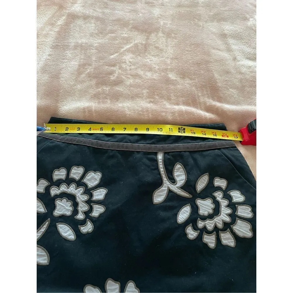 Boden Embroidered Floral Print Skirt Black /Brown Size 12R Black - Image 5
