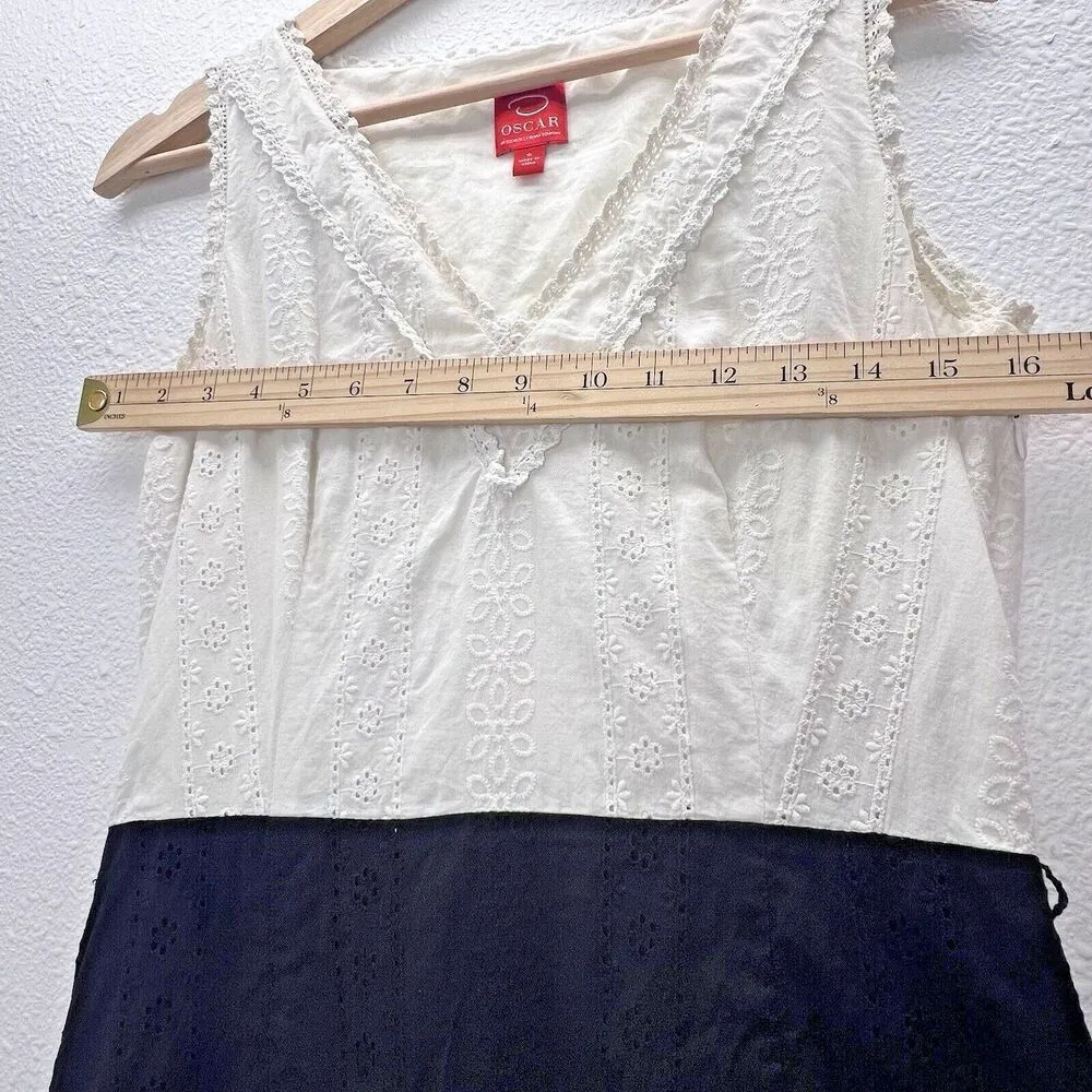 Oscar Oscar de la Renta Womens V Neck Eyelet Lace Dress White Black Size 6 - Image 5