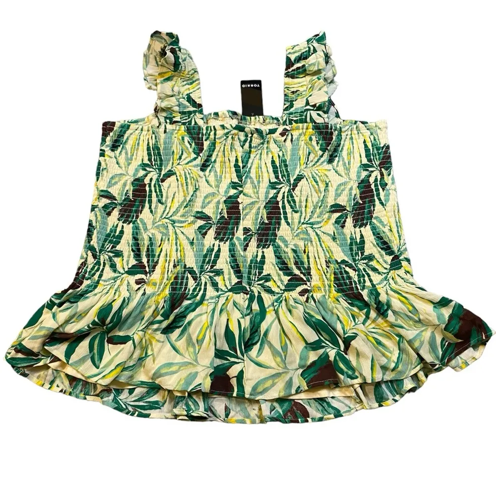 Torrid Green Tropical Floral Print Crinkle Gauze Smocked Tank Top - Image 6