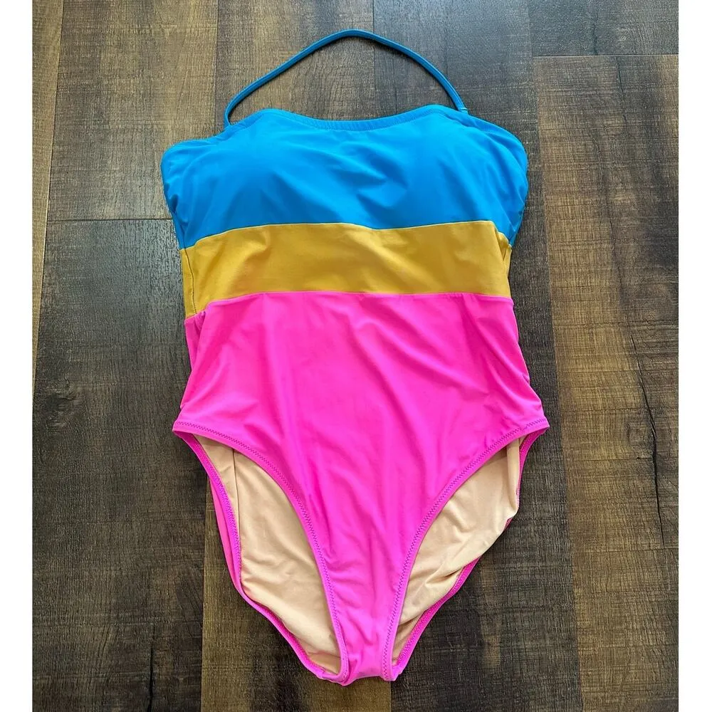 J.Crew Bandeau One-Piece in Colorblock Swimsuit Size 12 - Image 2