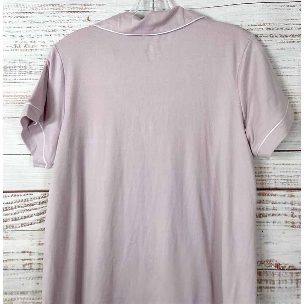 BCBGMAXAZRIA Women's Button Short Sleeve Pajama Sleep Shirt Dusty Pink Medium - Image 8