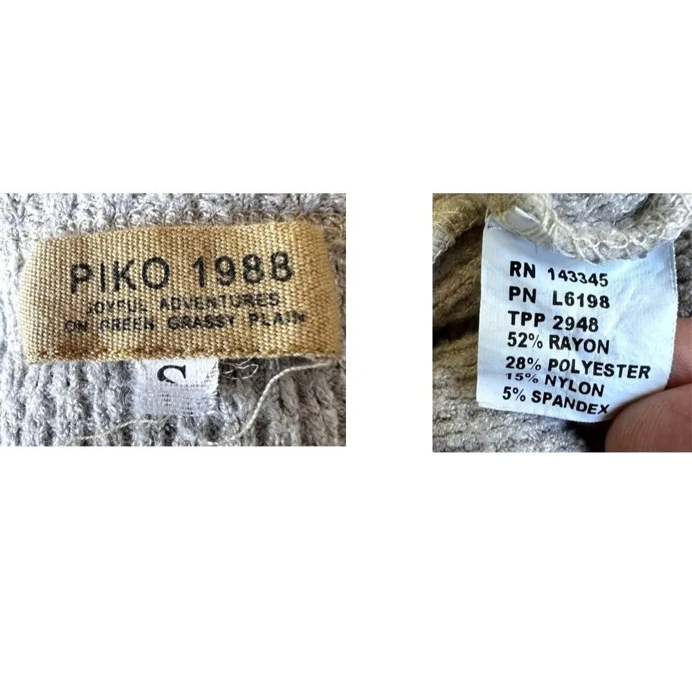 Piko 1988 Waffle Knit Cardigan Sz S Gray Button Oversized Sweater Henley… - Image 12