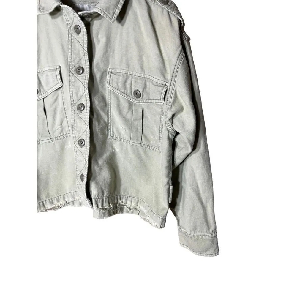 American Eagle Olive Green Cotton Military Cropped Jacket Shacket Size Medium‎ - Image 5
